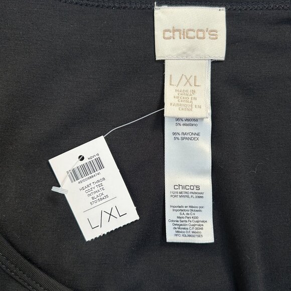 Chico's Womens Black Heart Graphic Long Sleeve Cozy Tee Dress L/XL Stretch New - Picture 3 of 8